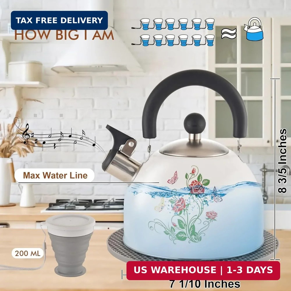 ARC Stainless Steel Whistling Tea Kettle, Magic Color Changing Design 2-Quart St