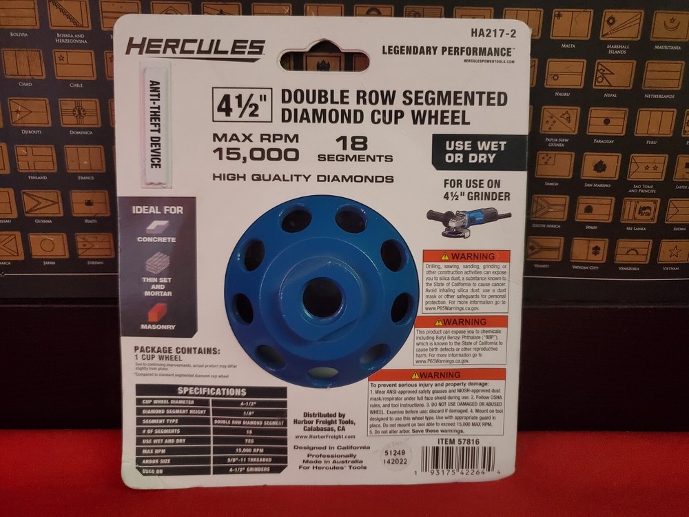 Hercules (HA217-2) 4½" Double Row Segmented Cup Wheel 18 Segments Wet/Dry