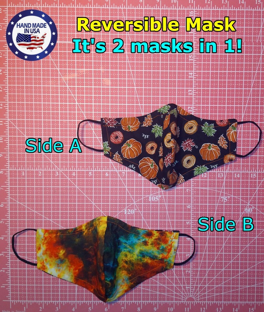 Pumpkin Maple Doughnut REVERSIBLE Orange Lightning Mask Multi Sizes