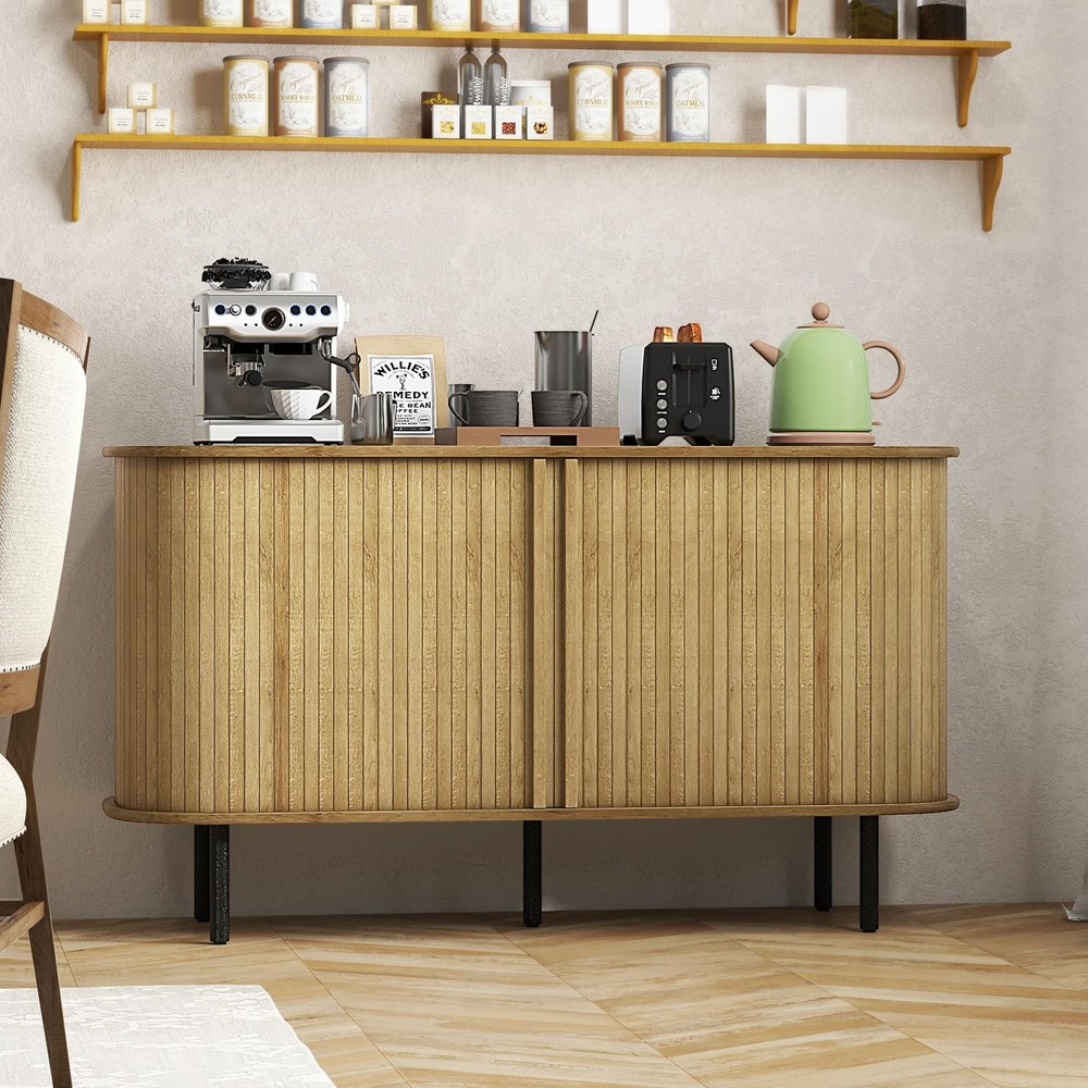 Kitchen Sideboard Cabinet Sliding Doors Adjustable Shelves Mid Century Console