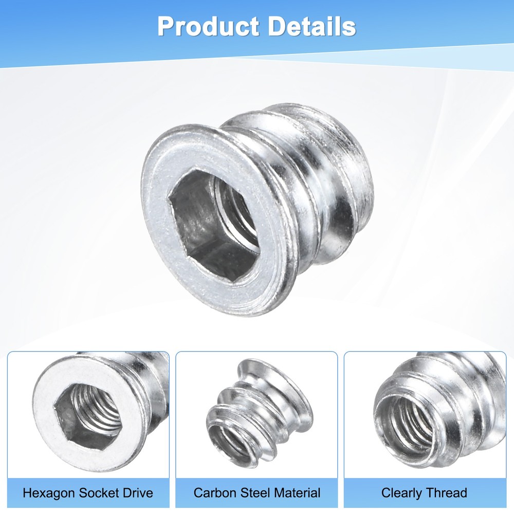 20-Pack Threaded Inserts for Wood, M5x8mm Threaded Insert Nuts [Silver Tone]