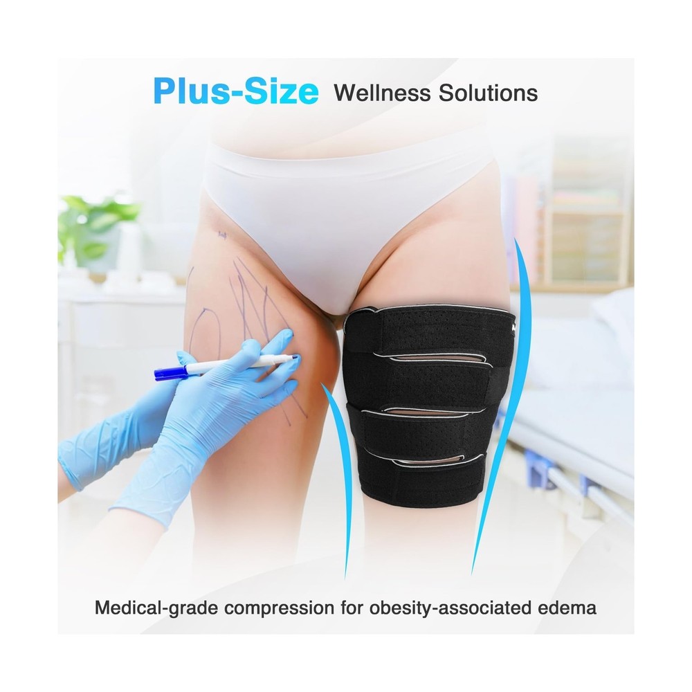 Plus Size Thigh Compression Wrap for Lymphedema & Swelling Relief, Adjustable...