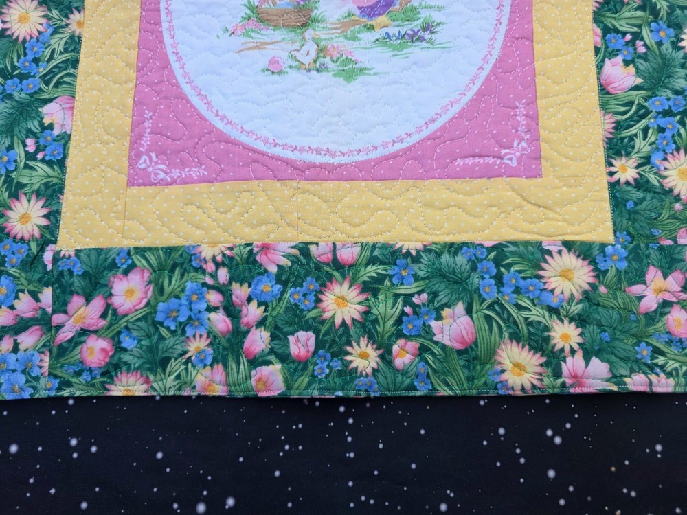 Handmade Quilted Table Topper Square Easter Ducks Flowers eggs Spring