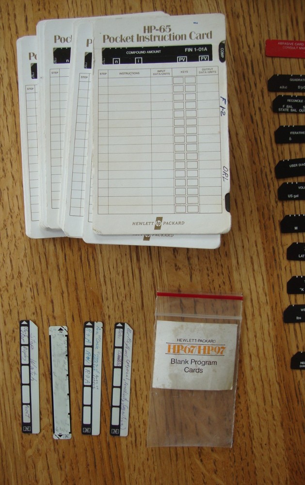 HP-65 - 2 Program Pacs, 20 Pocket Instruction Cards, Blank Program Cards