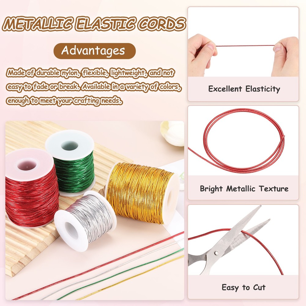 1mm Metallic Elastic Cords,Red, 27 Yards Each