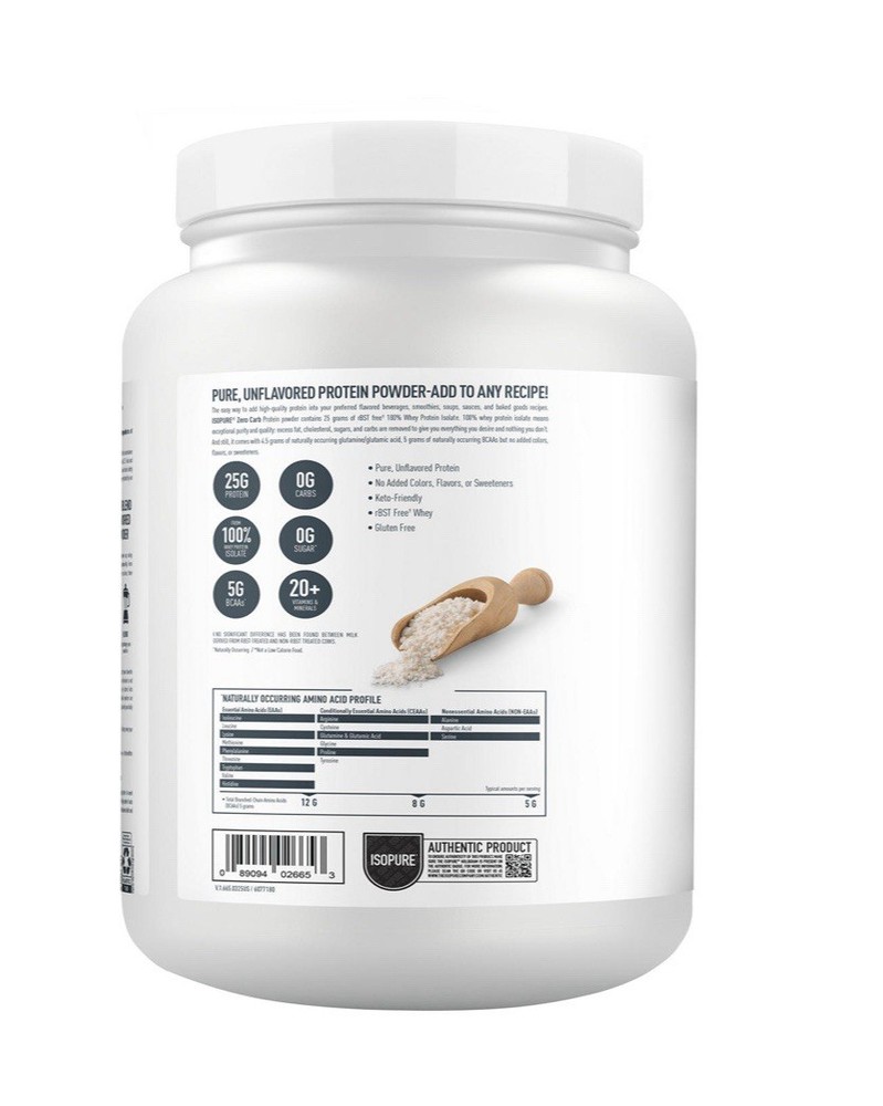 Isopure Zero Carb Protein, Unflavored, 25gProtein, 1.5 lbs.