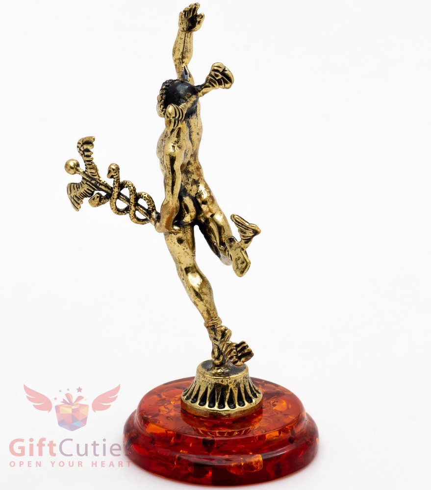 Solid Brass Amber God of Commerce Hermes or Mercury Figurine IronWork
