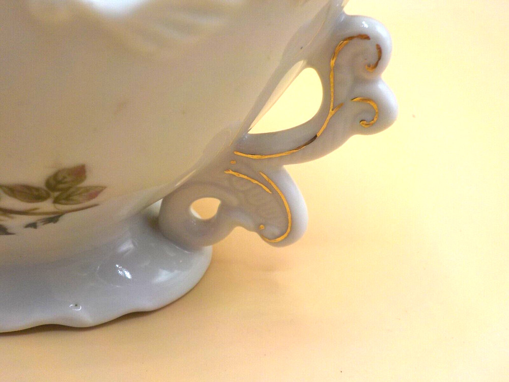 Vintage Porcelain Moss Rose pattern oval planter with raised embossed design