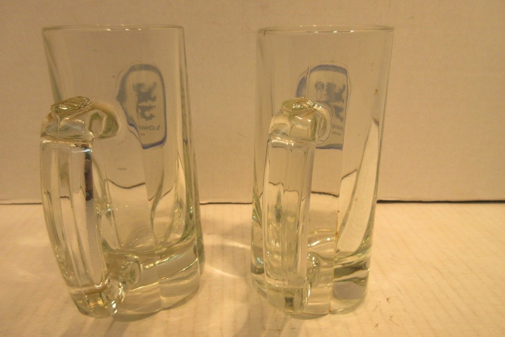 2 Lowenbrau Munich Glass Beer Mugs Drinking