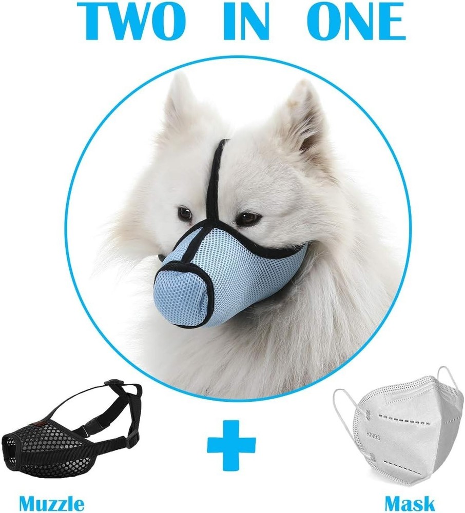 Handou Dog Muzzle & Mask, Blue & Gray Cloth, Size M