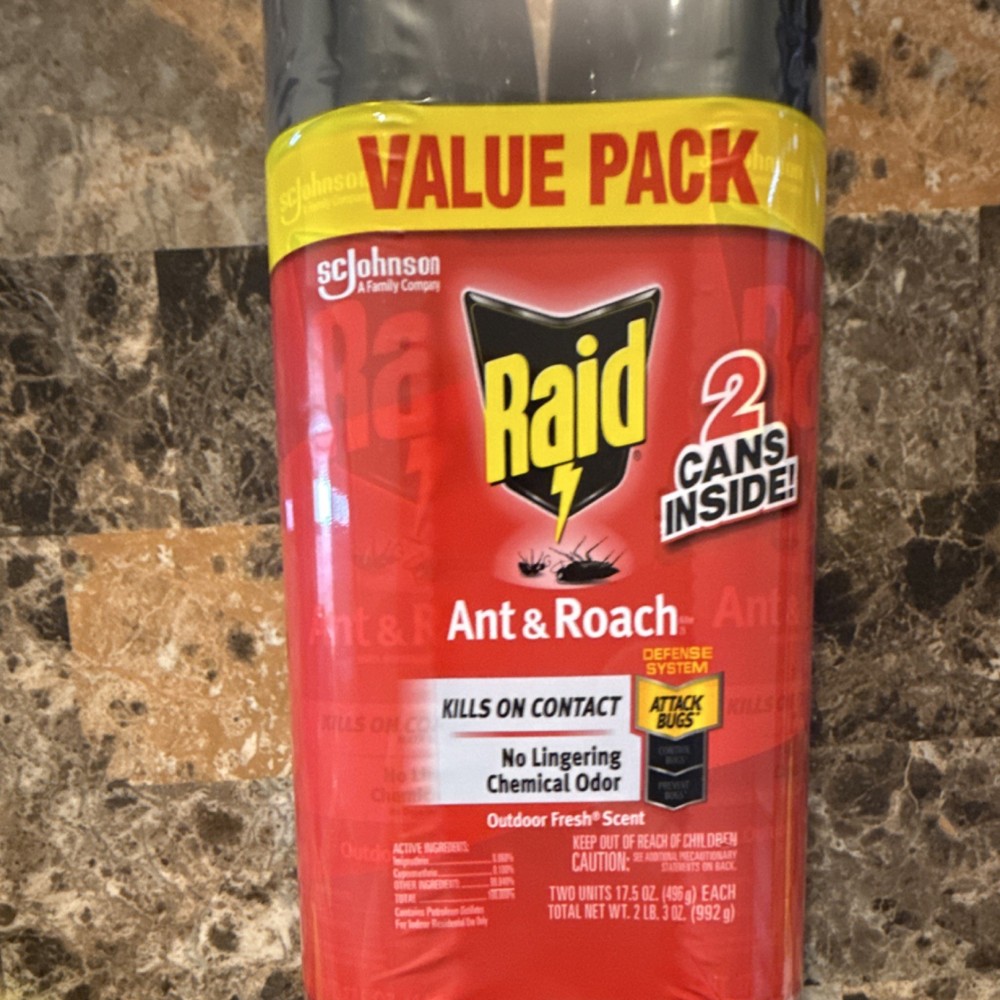 Raid Ant & Roach Killer Value Pack 2 Cans Indoor & Outdoor No Lingering Odor