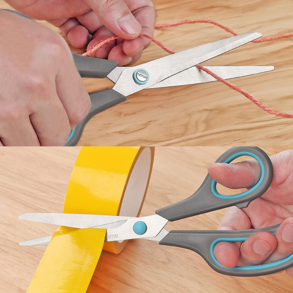 8.5" Scissors, Stainless Steel Blades, Soft Grip Handle, Blue