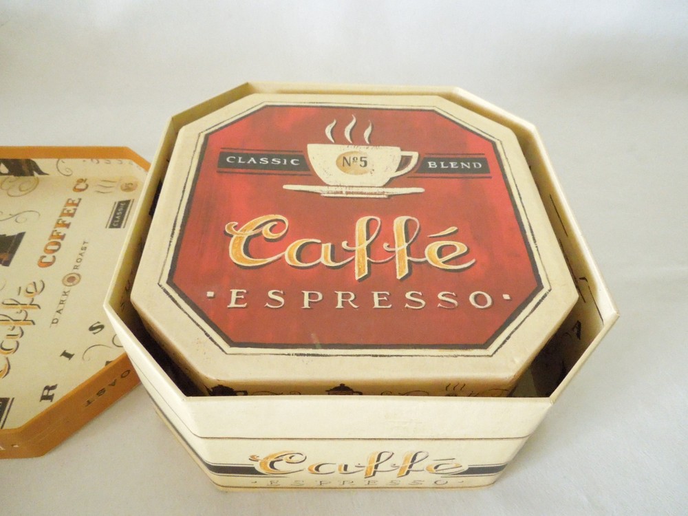 Nesting Storage Boxes Set of 3 Coffee Design 8 Sided 8", 7", & 6" Diameters