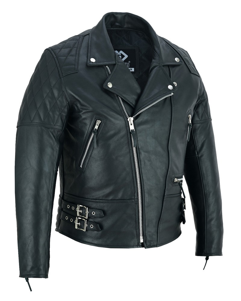 Black Classic Diamond Armoured Motorcycle Biker Leather Jackets Double Lining