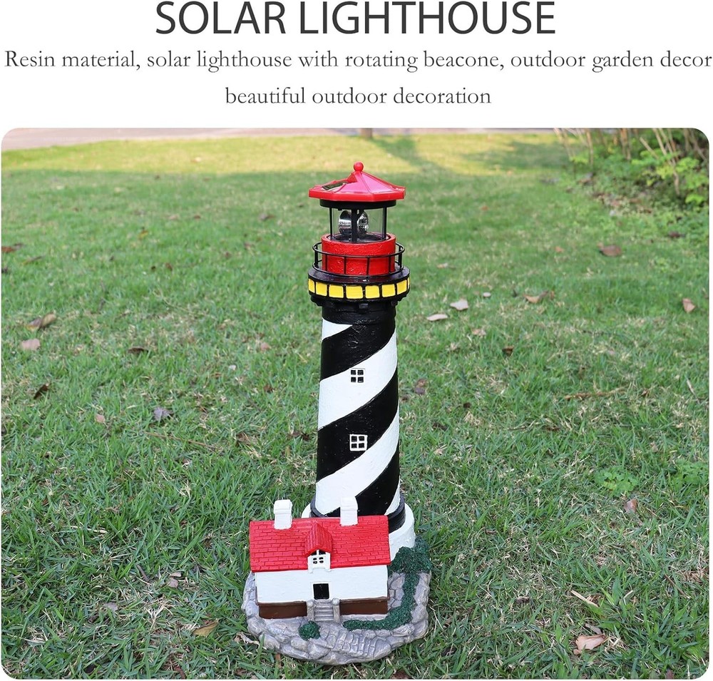 18" Solar Lighthouse with Rotating Beacon,Big Solar Powered Lighthouse