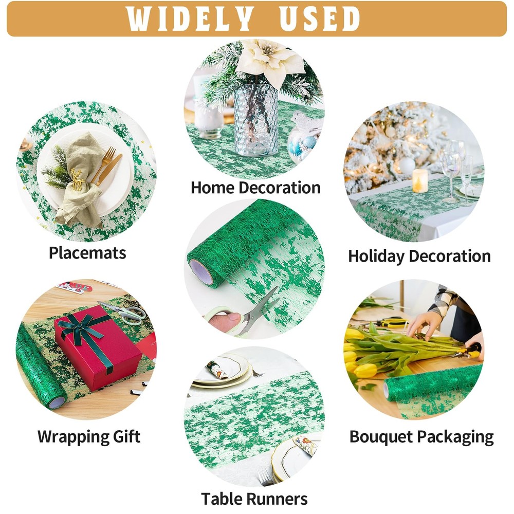 Green Extra Long Table Runner 11x360 Inch Sequin Glitter Metallic Mesh Roll