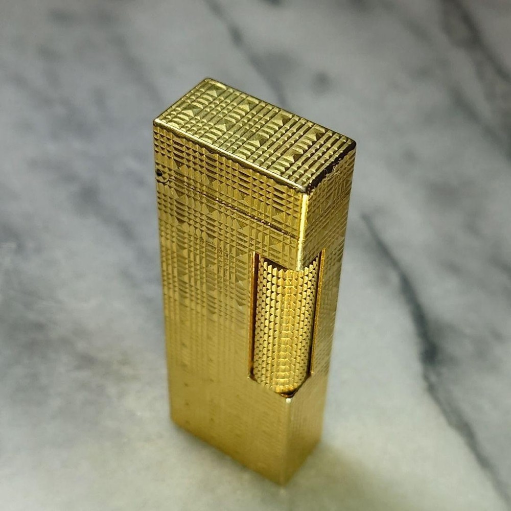 Vintage Dunhill Rolla gas lighter Gold lattice pattern working condition