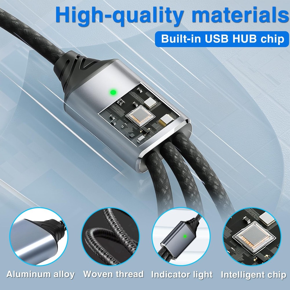Duttek Multi USB C Splitter Cable, C 1 in 3 Out, Type C Gray