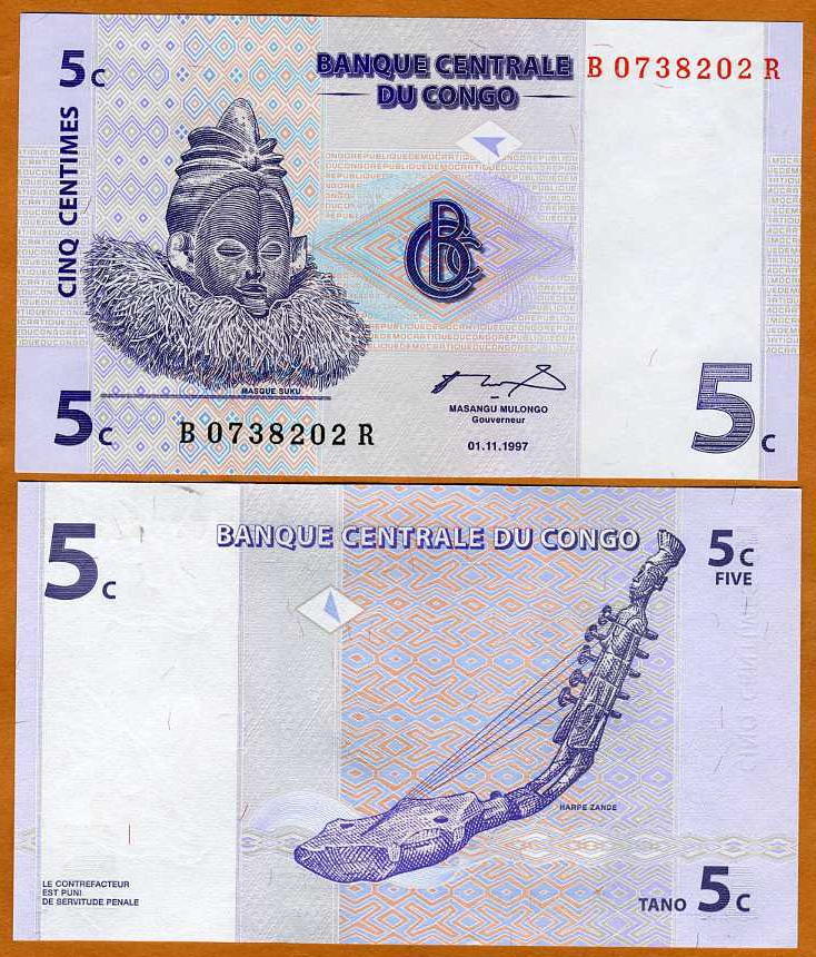 Congo D.R. 5 centimes, 1997, P-81, UNC