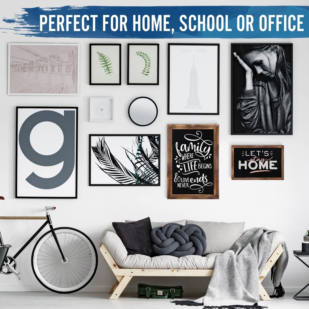 11" X 17" Torched Brown Solid Wood Frame Wall Chalkboard, Magnetic Surface, H...