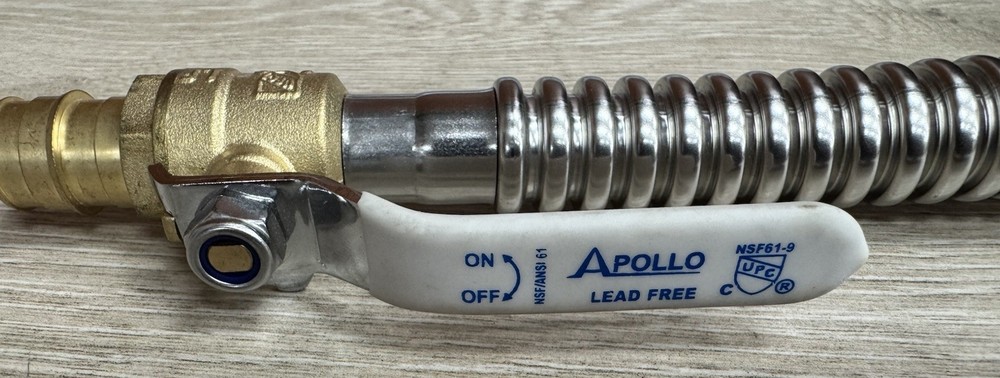 Apollo Corrugated Water Heater Connector with Ball Valve Stainless Steel