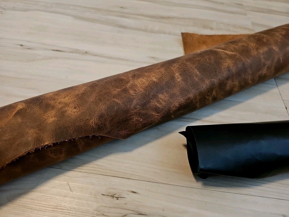 4-5oz COGNAC BROWN PULL-UP DISTRESSED LEATHER HIDE SQUARE PANEL,SHEET,12x12 10+s