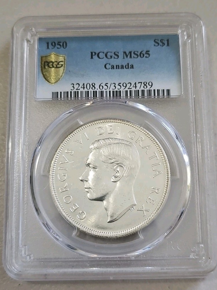 1950 S$1 SILVER DOLLAR GEORGE-VI CANADA PCGS MS65