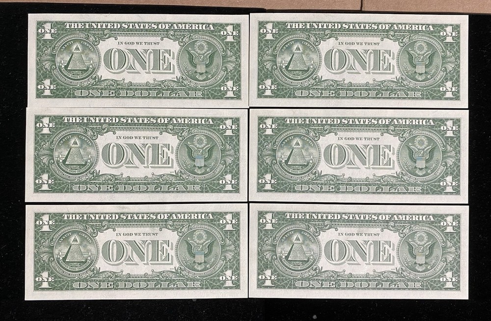 1957 B $1 Silver Certificates 6 Consecutive Notes
