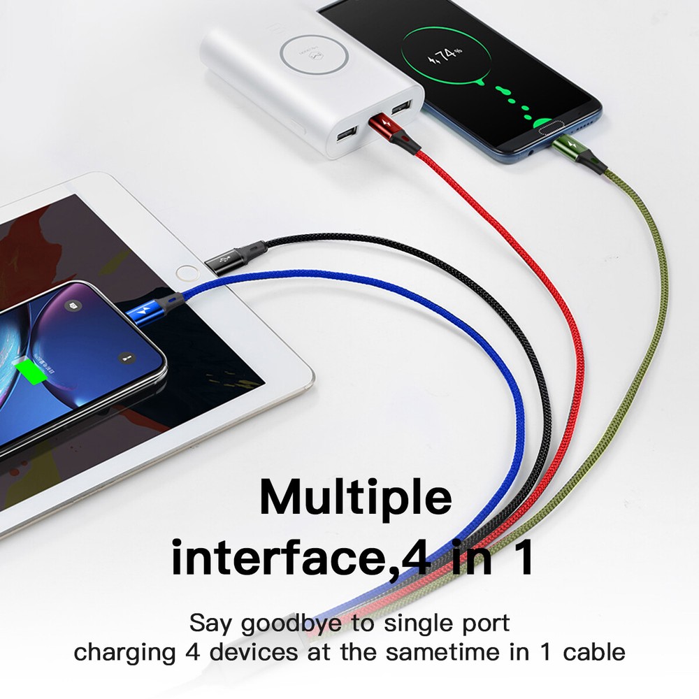 4 in 1 Multi USB Charging Cable Fast Charger Cord For iPhone/Type C/Micro USB