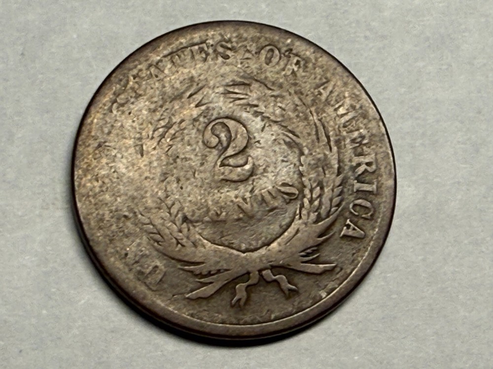 1867 copper U.S. TWO CENT PIECE. 2c. AG-Good. #q4