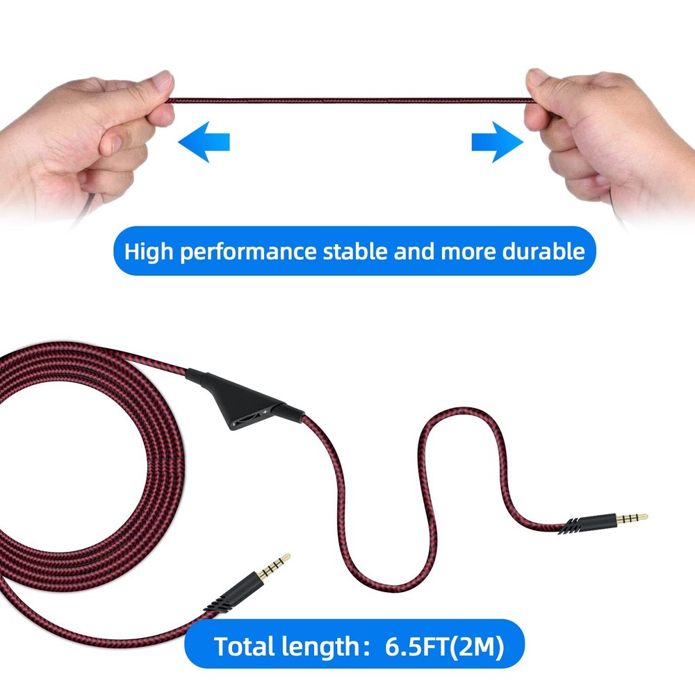 Tolesum 2M Replacement Headset Cable with Volume Control 2 meters, Red/Black