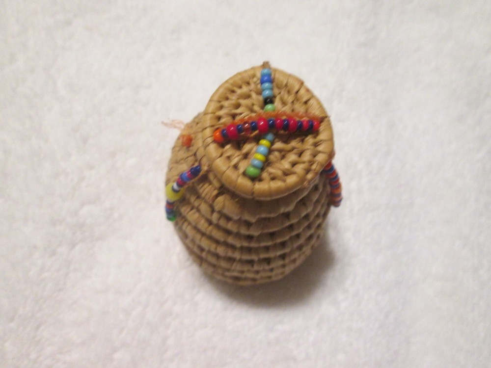 Mini Coil Basket With Lid & Bead Work Decorations
