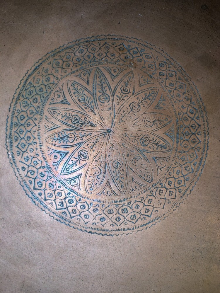 Antique Copper Middle Eastern Etched Serving Tray (13.5")