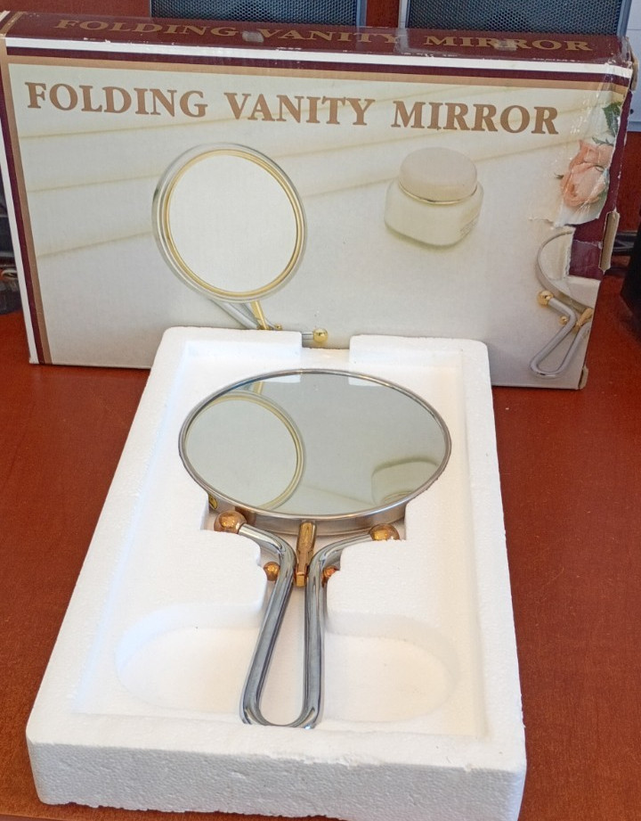 Vintage Posable Vanity Mirror Silver & Gold Tone