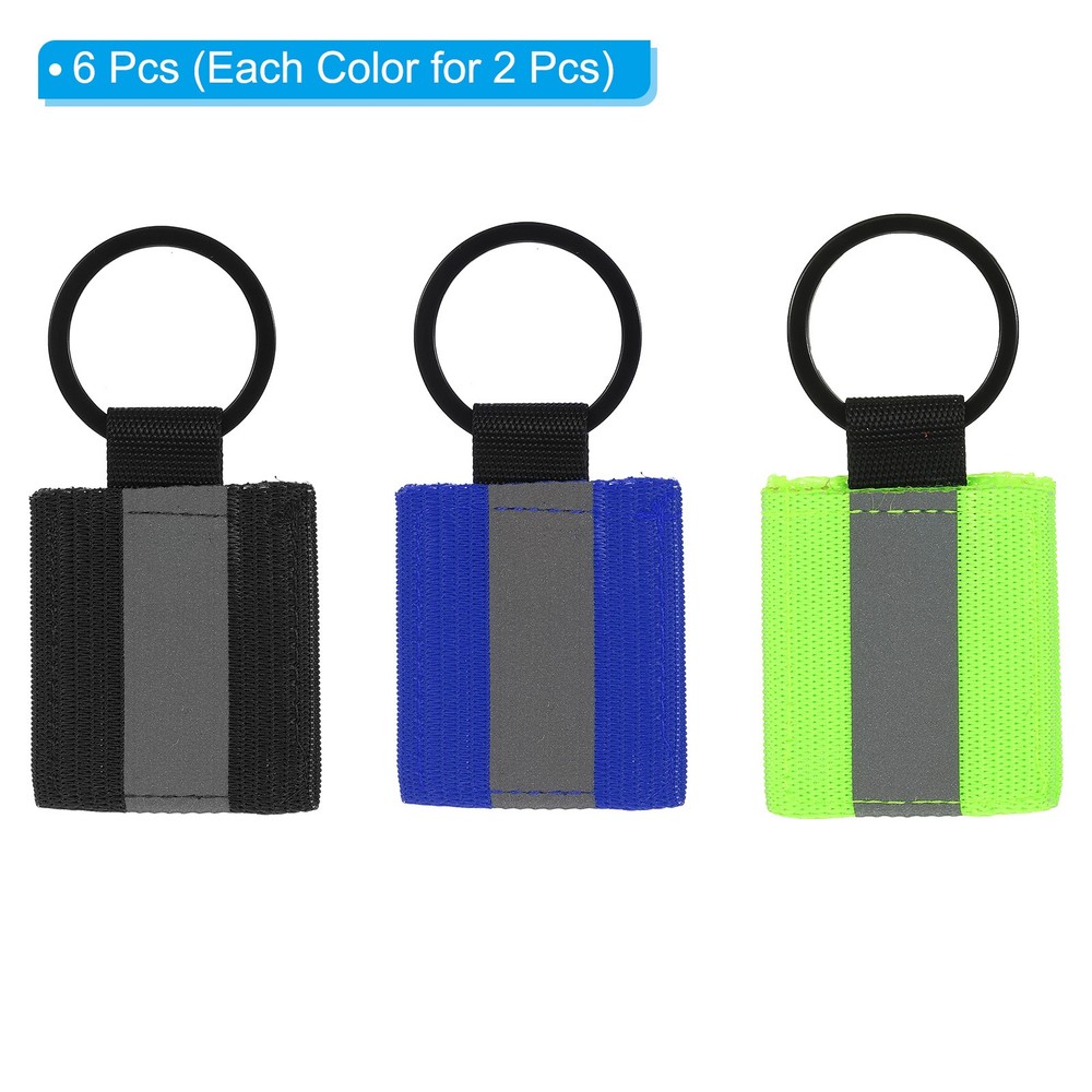 6 Pcs Reflective Keychain Tags, Reflective Zipper Pulls, Black/Green/Blue