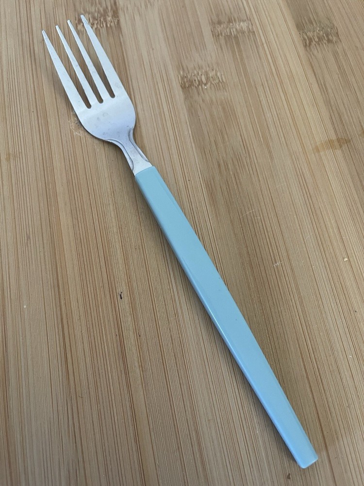 Stainless SAGE BLUE Plastic Cubed Handle DINNER FORK 7 5/8”
