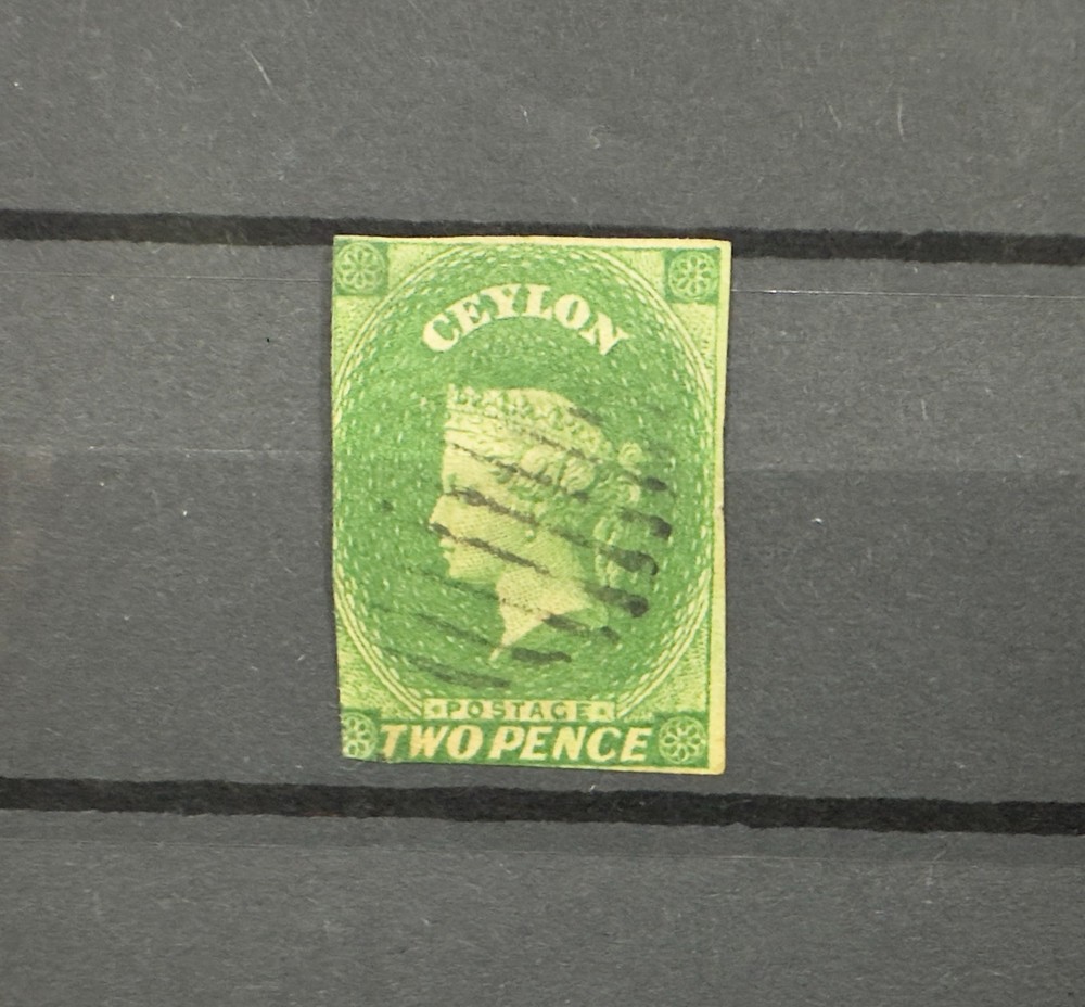 Ceylon SG3a 2d Yellowish Green Imperf Cat £90 'B'