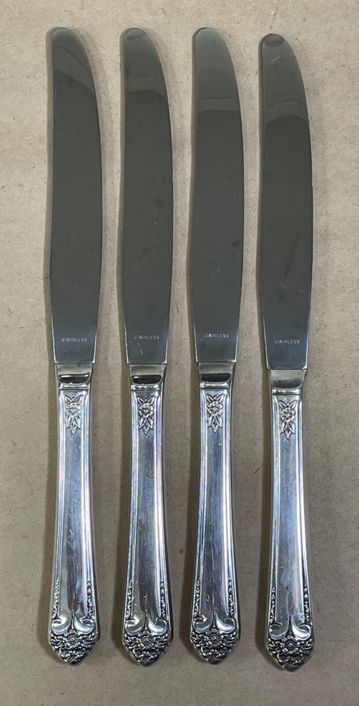 4PC IS ROGERS & BRO STARLIGHT SILVERPLATE DINNER KNIVES FLATWARE LOT