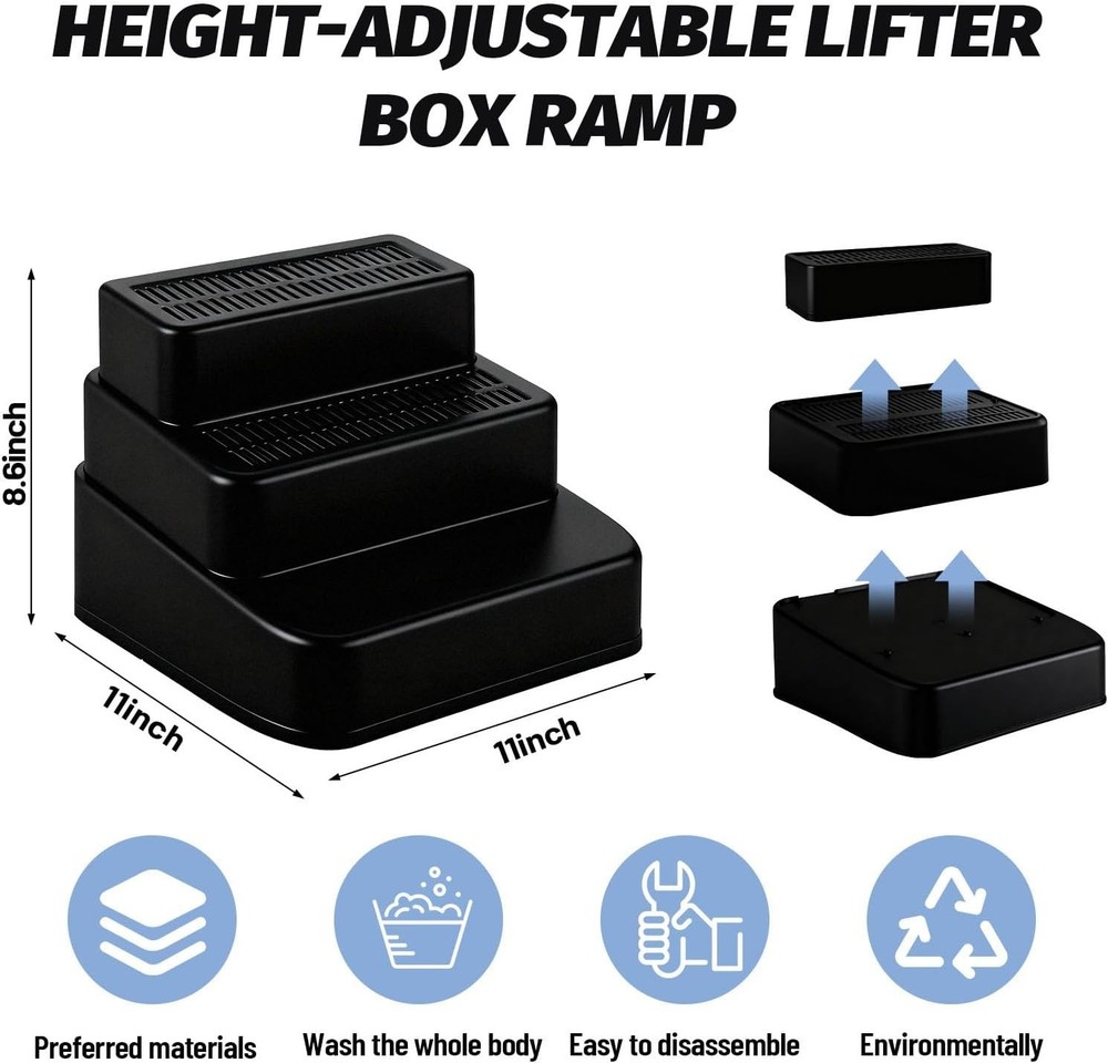 Adjustable 3-Step Cat Litter Box Ramp with Litter Trapper - Non-Slip Design