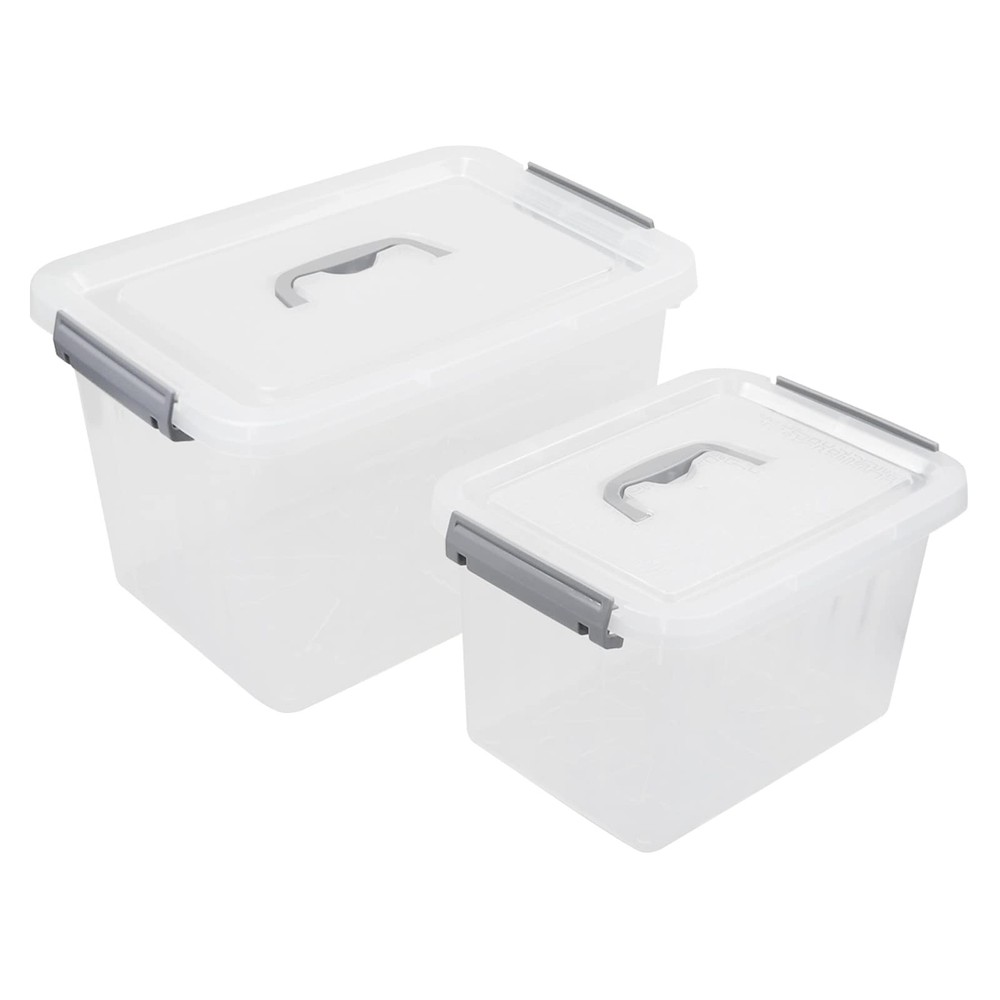 12 Quart & 6 Quart Latch Storage Box Bin with Handle, 2 Packs, Clear