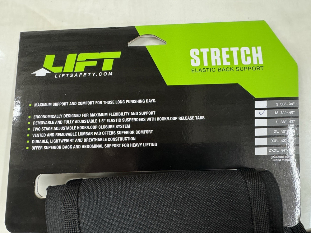 Black, Medium, 34"-40" Lifting Support Weight Belt, Elastic back support by LIFT