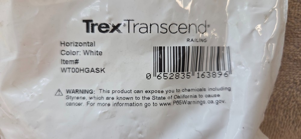 Trex Transcend Horizontal Rail Gaskets White WT00HGASK