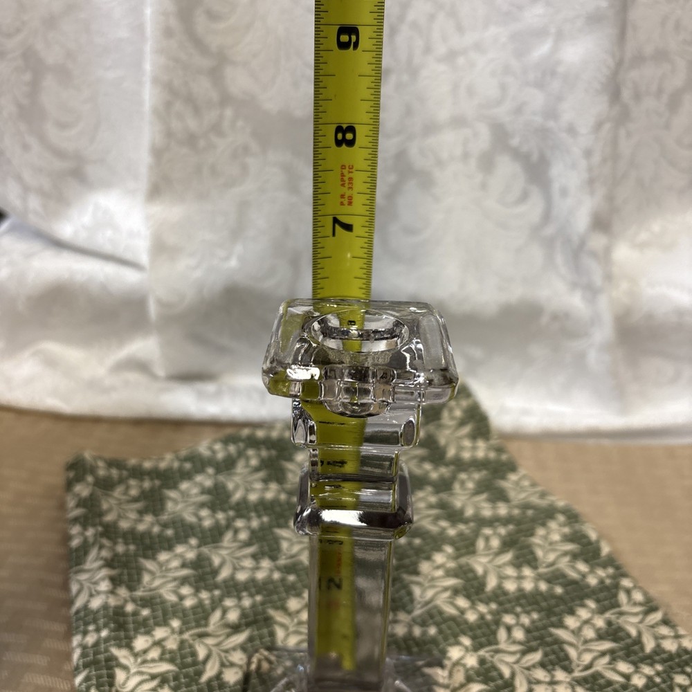 Clear Pressed Glass Candlestick Holder Sunburst Pattern Decorative 8 Inch