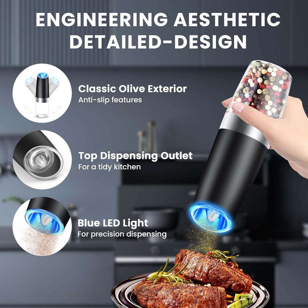 Salt and Pepper Grinder Set Gravity Electric Automatic Mill Kitchen Cooking