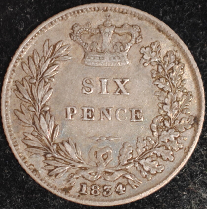 1834 Great Britain Sixpence VF+
