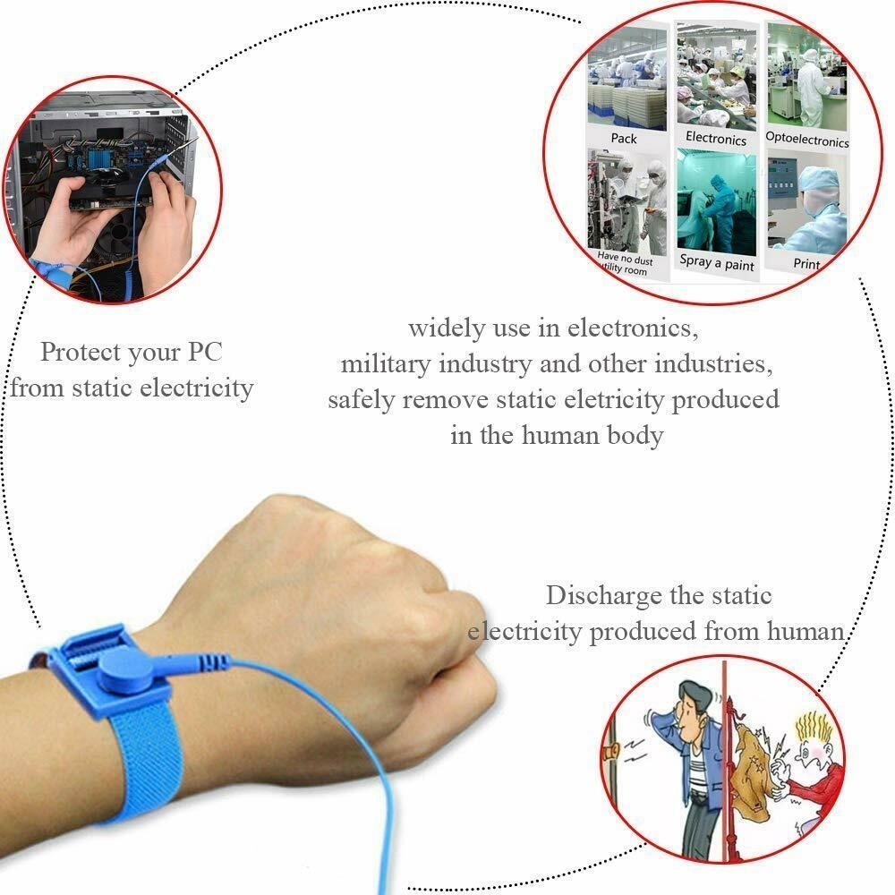 Anti-Static Wrist Strap ESD Grounding Strap With Removable Clip
