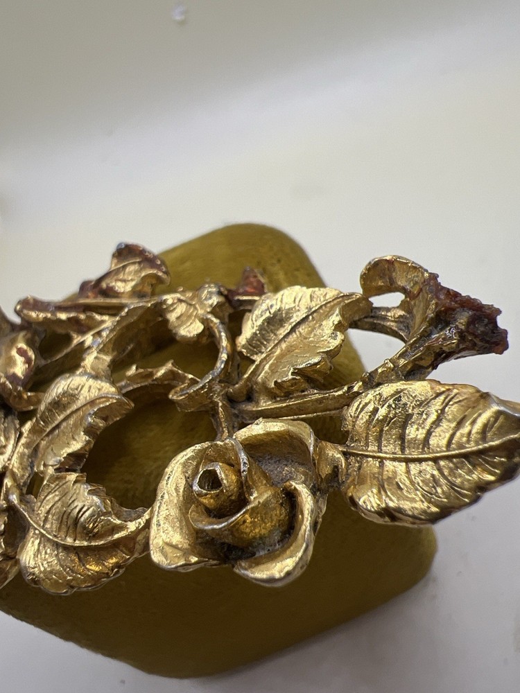 Signed Matson Gold Tone Rose Ormolu Vanity Box Applique Salvage Piece