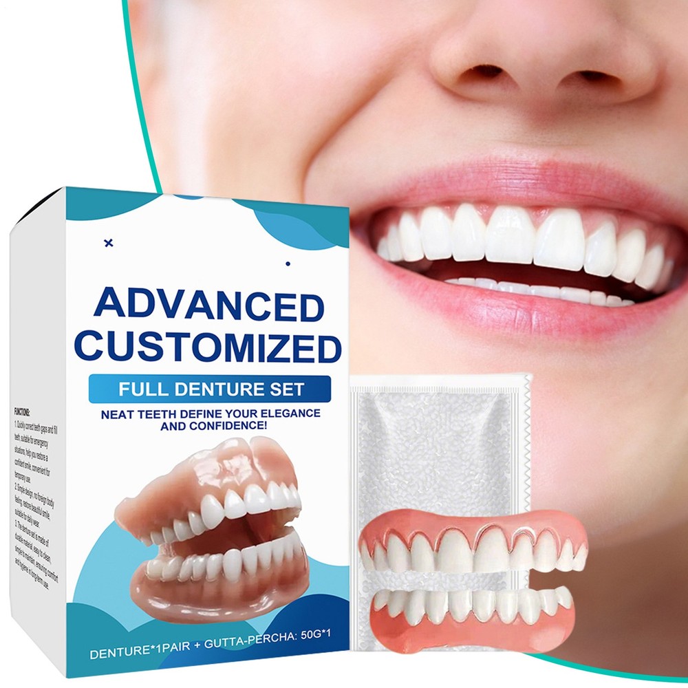 Full Denture Set Upper Lower False Teeth, Complete for Men and Women, Realistic