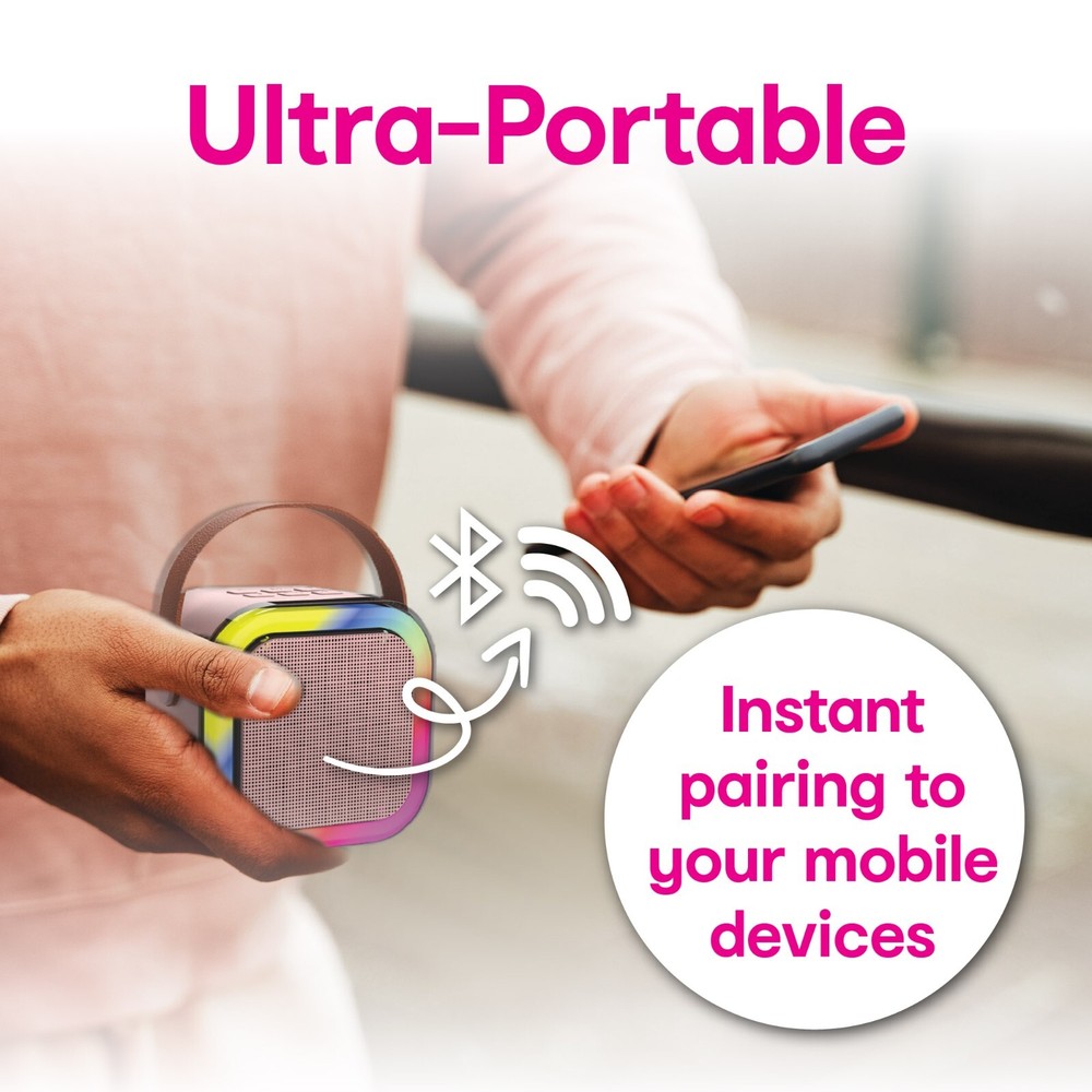 Laser Mini Karaoke Speaker 2 Wireless Mics Bluetooth Pink