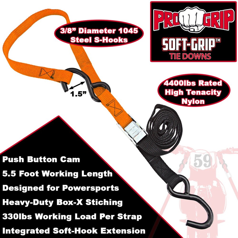 Progrip Powersports Motorcycle Soft Loop Tie Down Straps Lab Tested (4 Pack) Org